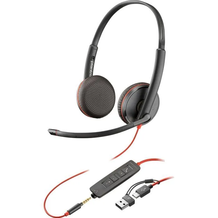 Навушники Poly BlackWire C3225 USB-C HS Stereo +3.5mm Plug +USB-C/A Adapter (Bulk) Black (8X229A6) - Image 1