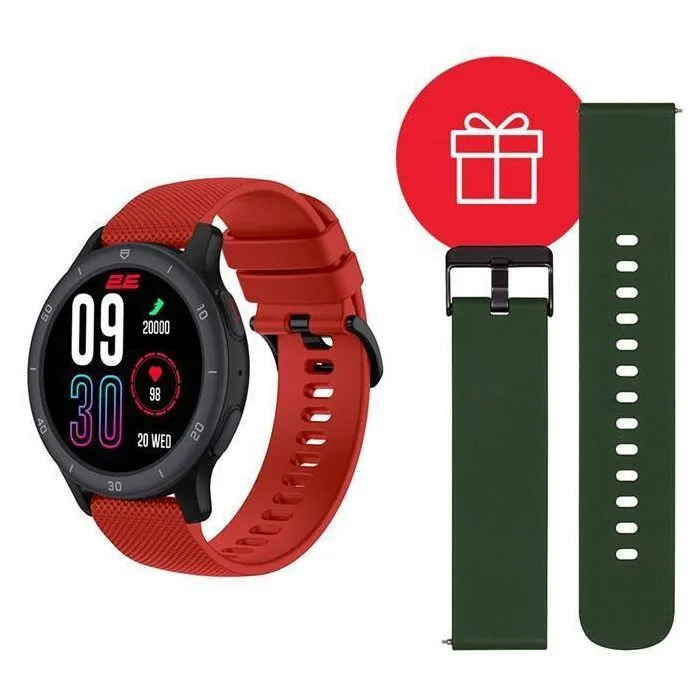 Смарт-годинник 2E Motion GT2 47mm Black-red + ремінець зелений (2E-CWW21BKRD-WS)