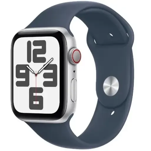 Смарт-годинник Apple Watch SE 2 GPS + Cellular 44mm Silver Aluminum Case with Storm Blue Sport Band - M/L (MRHH3)