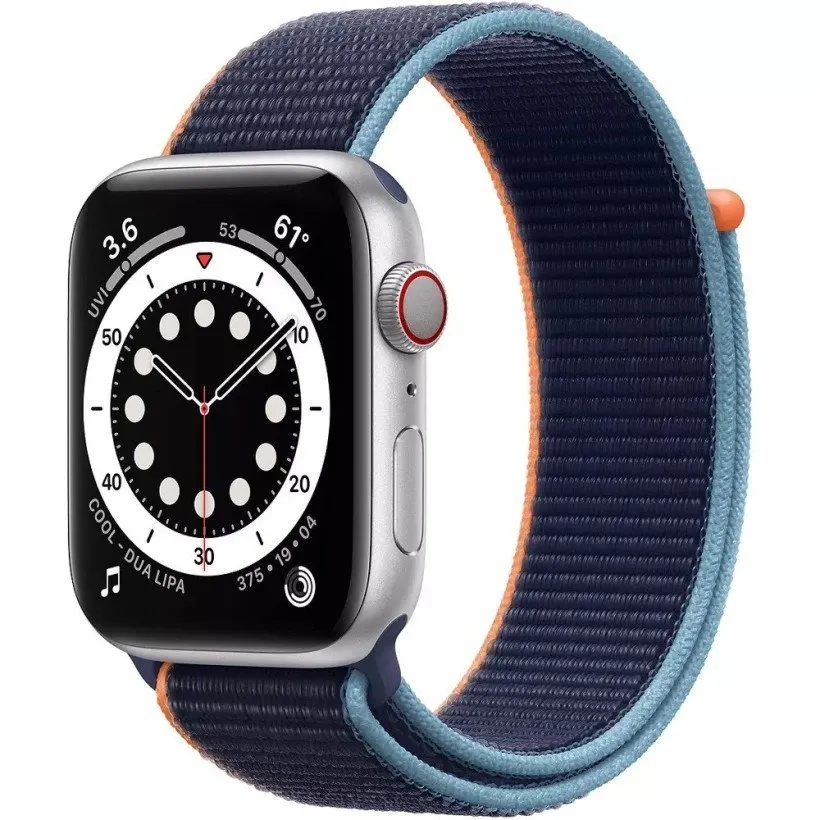 Смарт-годинник Apple Watch SE GPS + Cellular 44mm Silver Aluminum Case with Deep Navy Sport Loop (MYEN2)