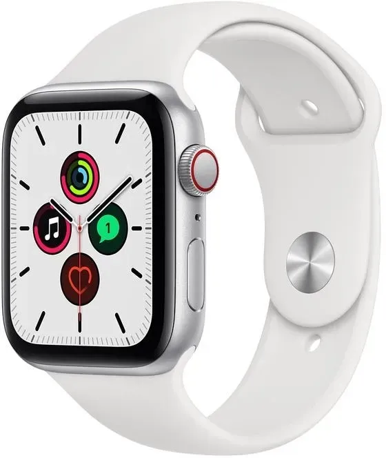 Смарт-годинник Apple Watch SE GPS + Cellular 44mm Silver Aluminum Case with White Sport Band (MYEM2)