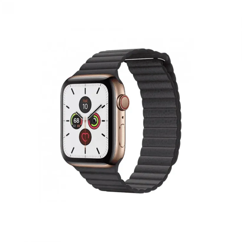 Смарт-годинник Apple Watch Series 5 LTE 44mm Gold Steel with Black Leather Loop (MWQN2)