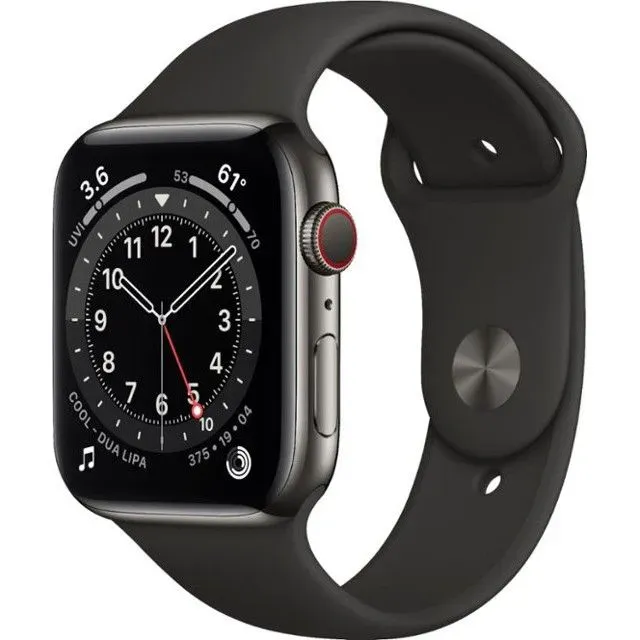 Смарт-годинник Apple Watch Series 6 LTE 44mm Graphite Stainless Steel Case with Black Sport Band (M07Q3)