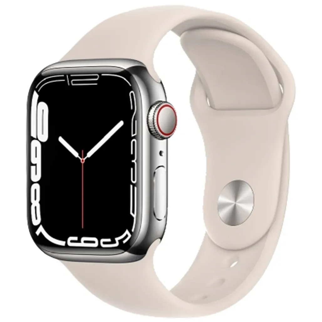 Смарт-годинник Apple Watch Series 7 GPS + Cellular 45mm Silver Stainless Steel Case with Starlight Sport Band (MKJD3)