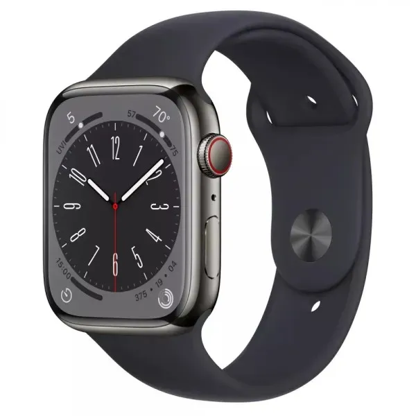 Смарт-годинник Apple Watch Series 8 LTE 45mm Graphite S. Steel Case w. Midnight S. Band (MNKU3)