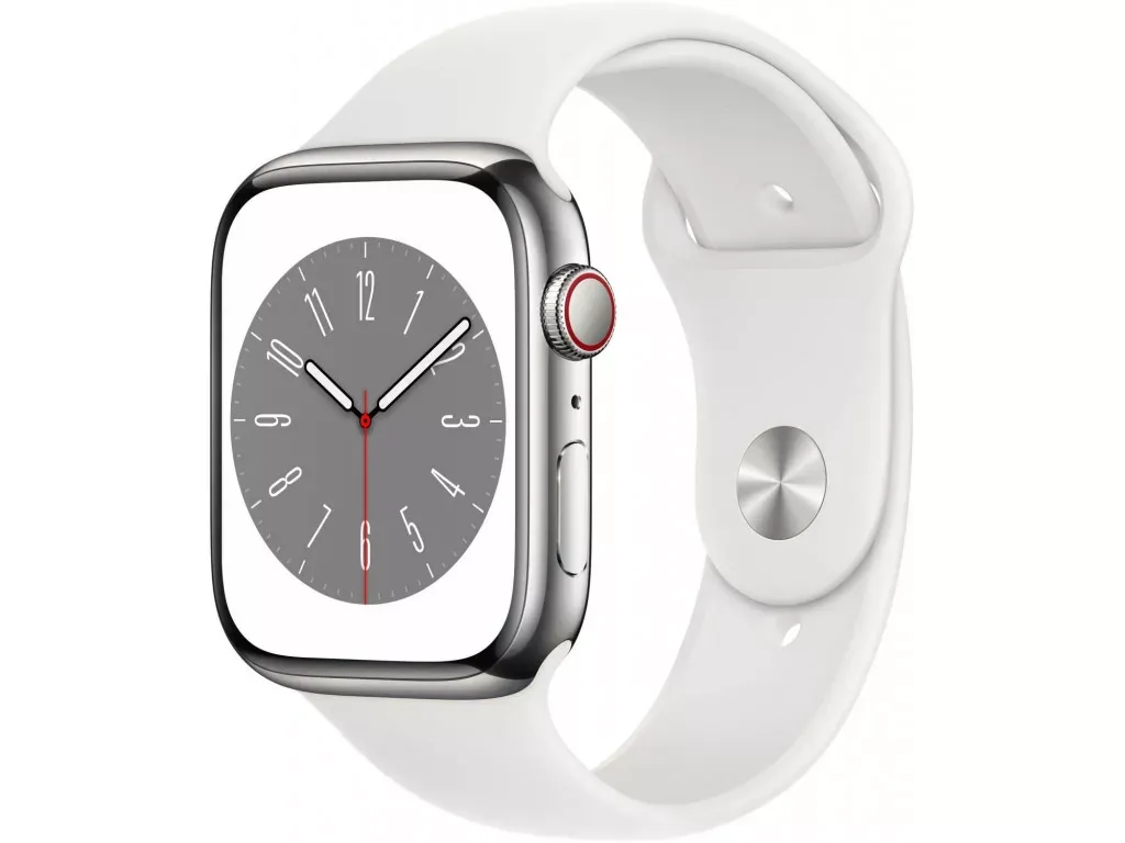 Смарт-годинник Apple Watch Series 8 LTE 45mm Silver Aluminum Case with White S. Band (MP4J3)