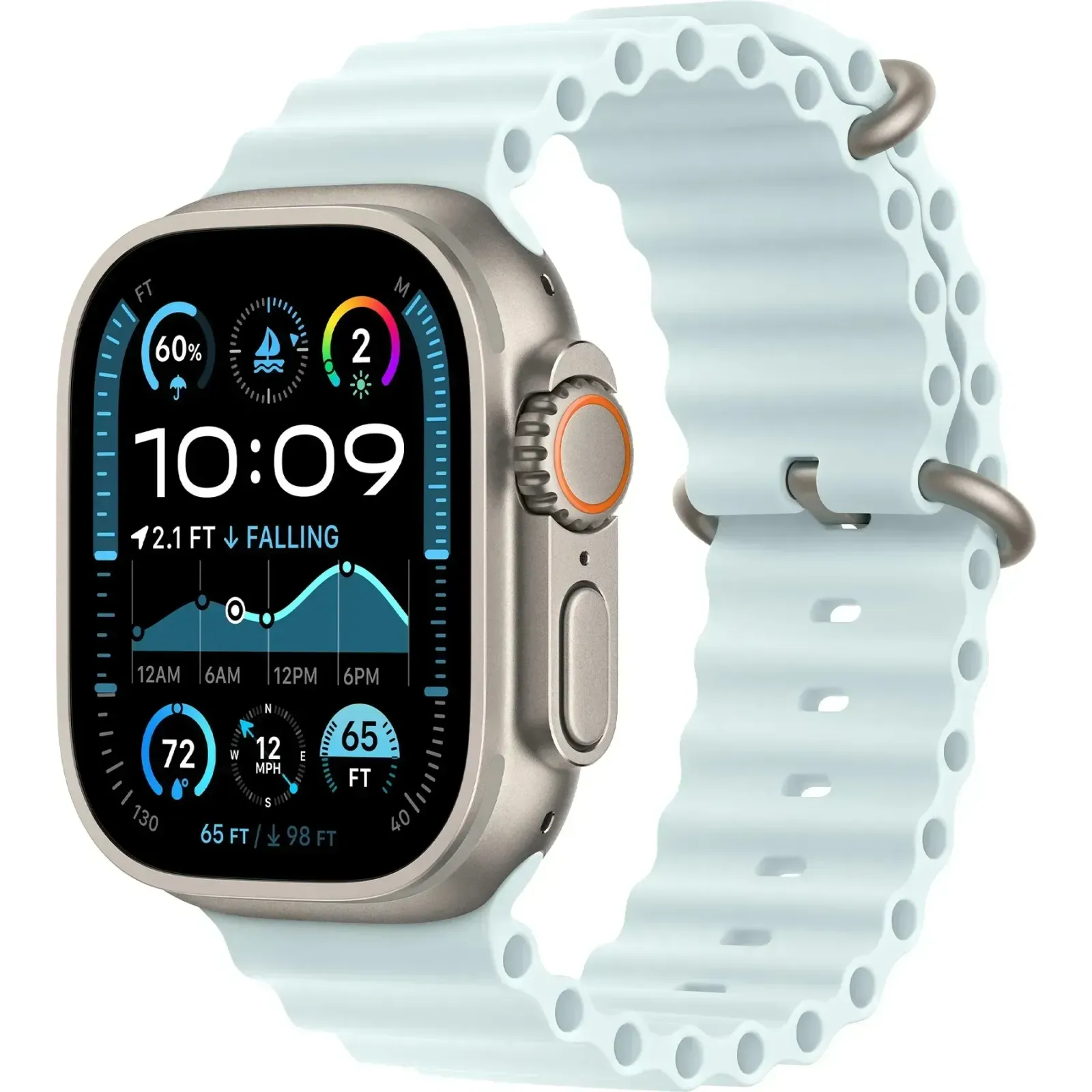 Смарт-годинник Apple Watch Ultra 2 GPS + Cellular 49mm Natural Titanium Case with Ice Blue Ocean Band (MYT03+MXTF3)
