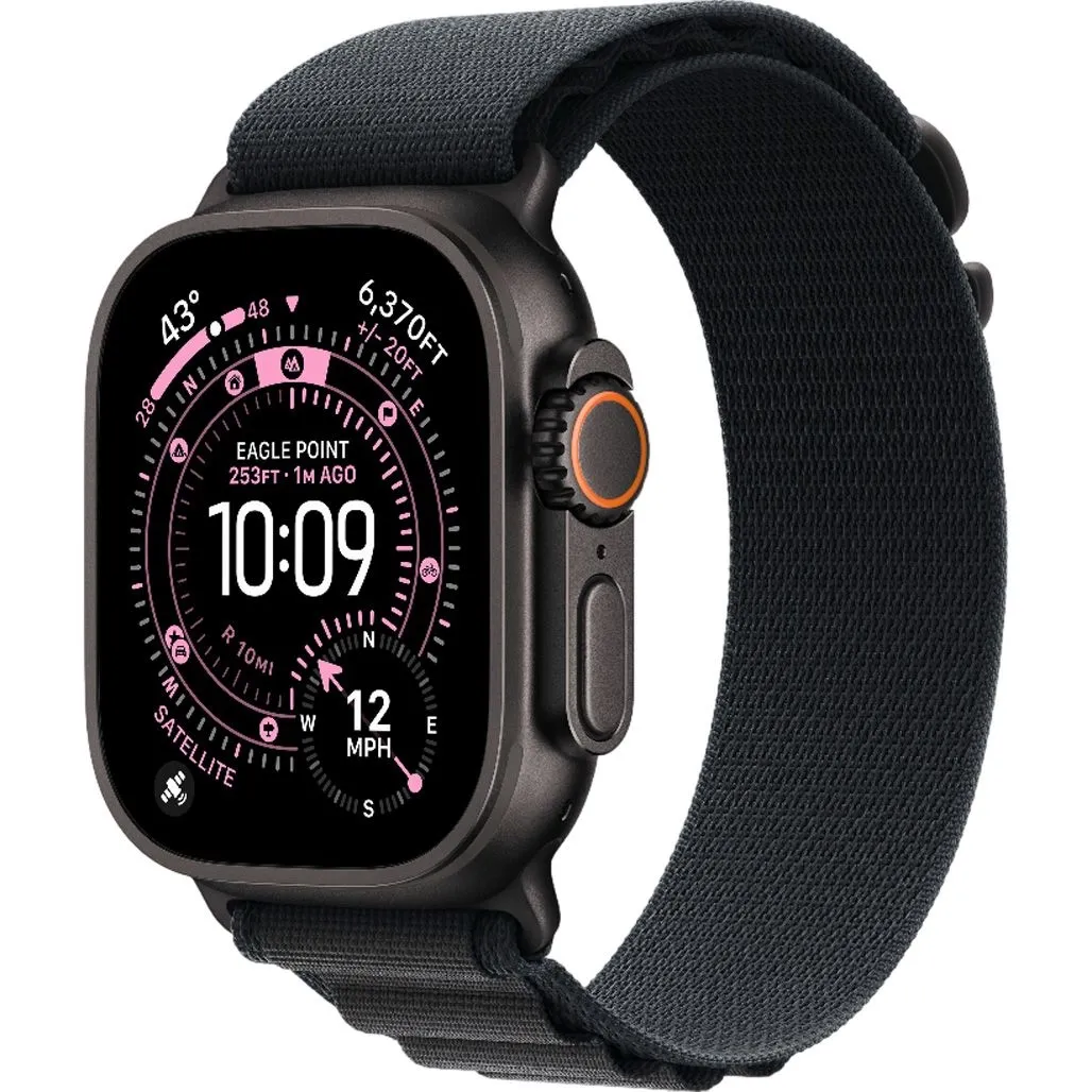 Смарт-годинник Apple Watch Ultra 3 GPS + Cellular 49mm Black Titanium Case with Black Alpine Loop - Large (MF0X4)