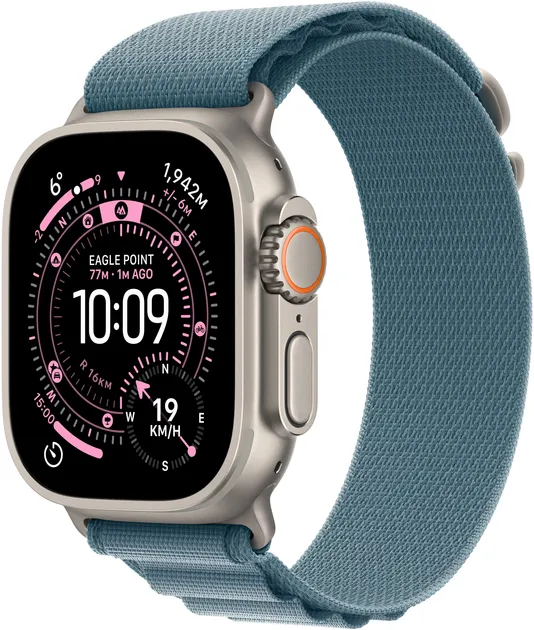 Смарт-годинник Apple Watch Ultra 3 GPS + Cellular 49mm Natural Titanium Case with Light Blue Alpine Loop - Small (MEWK4)