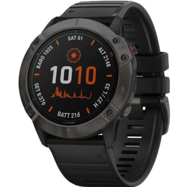 Смарт-годинник Garmin Fenix 6X Pro Solar Titanium Carbon Grey DLC with Black Band (010-02157-21)