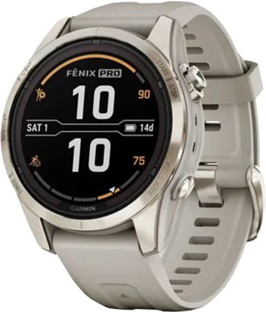 Смарт-годинник Garmin Fenix 7S Pro Sapphire Solar Soft Gold w. Light Sand Band (010-02776-14/15) - Image 1