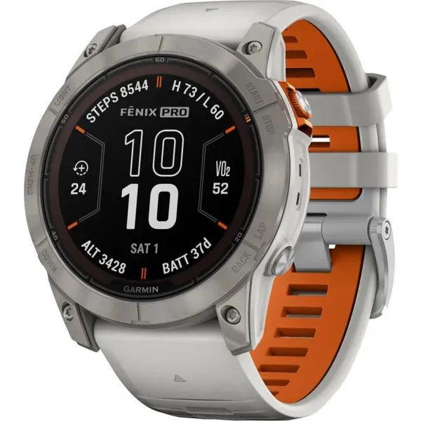 Смарт-годинник Garmin Fenix 7X Pro Sapphire Solar Titanium w. Fog Gray/Ember O. Band (010-02778-14/15)