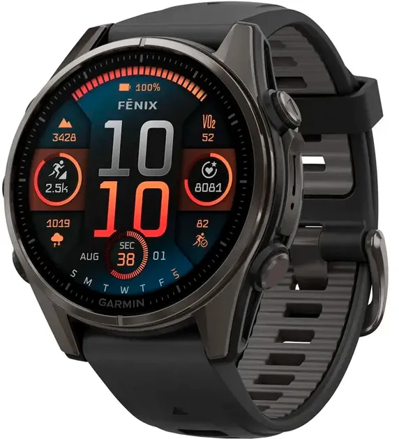 Смарт-годинник Garmin Fenix 8 43mm AMOLED Sapphire Carbon Gray DLC Titanium with Black/Pebble Gray Sport Band (010-02903-20/21)