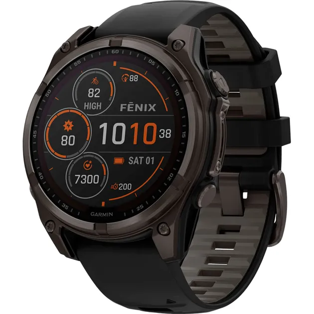 Смарт-годинник Garmin Fenix 8 47mm Solar Sapphire Carbon Gray DLC Titanium with Black/Pebble Gray Silicone Band (010-02906-10/11)