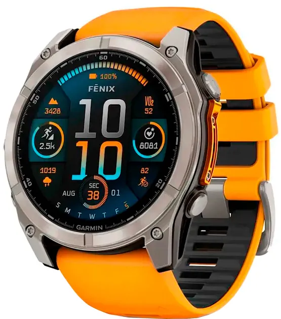 Смарт-годинник Garmin Fenix 8 51mm AMOLED Sapphire Titanium with Spark Orange/Graphite Silicone Band (010-02905-10/11)