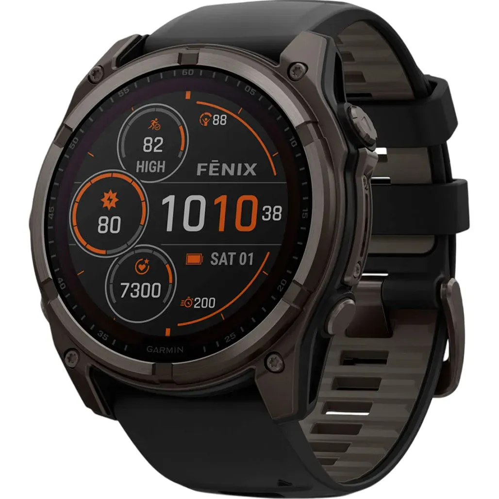 Смарт-годинник Garmin Fenix 8 51mm Solar Sapphire Carbon Gray DLC Titanium with Black/Pebble Gray Silicone Band (010-02907-10/11) - Image 1