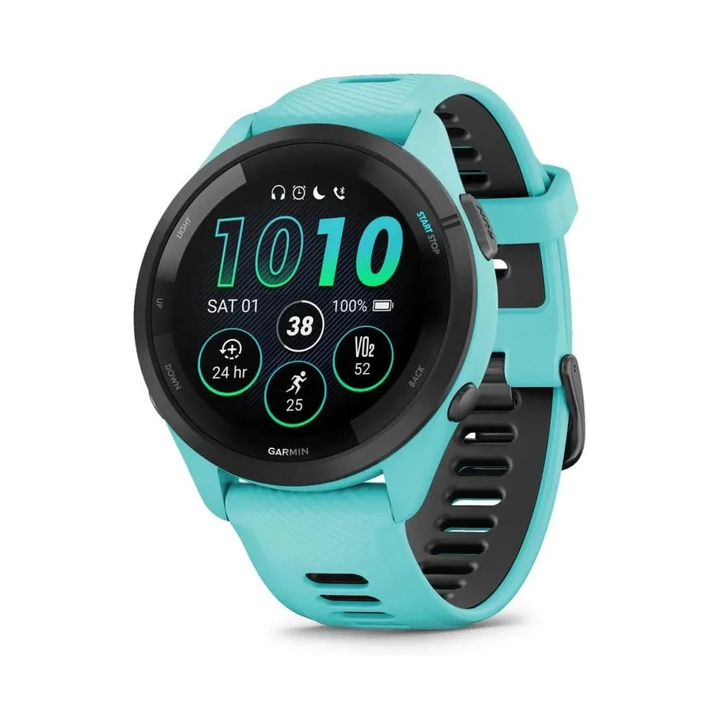 Смарт-годинник Garmin Forerunner 265 Black Bezel w. Aqua Case and Aqua/Black Silicone Band (010-02810-02/12)