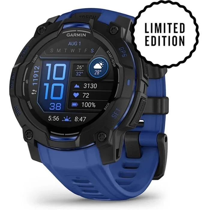 Смарт-годинник Garmin Instinct 3, 45mm, AMOLED, Black with Bolt Blue Band, GPS смарт-годинник (010-02936-03)