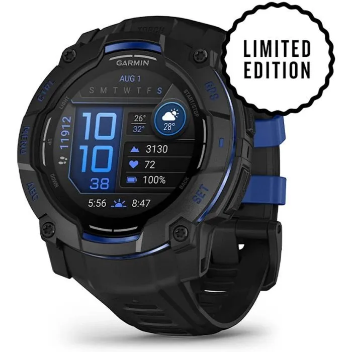 Смарт-годинник Garmin Instinct 3, 50mm, AMOLED, Black with Bolt Blue Accents, GPS смарт-годинник (010-03020-03)