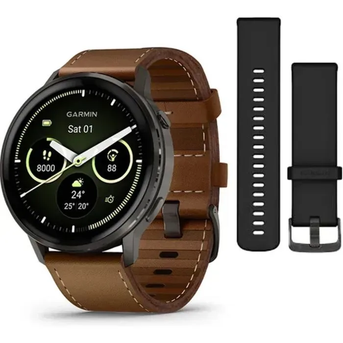 Смарт-годинник Garmin Venu 4 (45mm), Black w/ Slate + Leather, GPS смарт-годинник (010-03014-03)