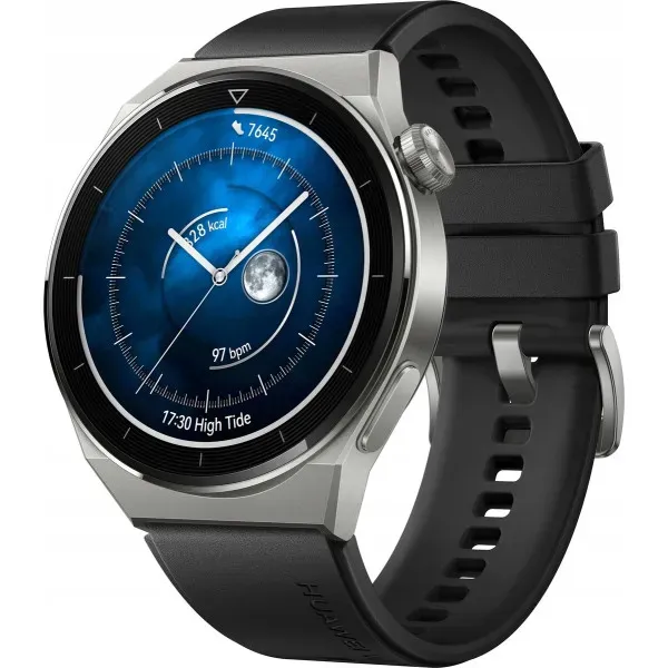 Смарт-годинник Huawei Watch GT 3 Pro (ODN-B19) Light Titanium Case Black Fluoroelastomer Strap - Image 1